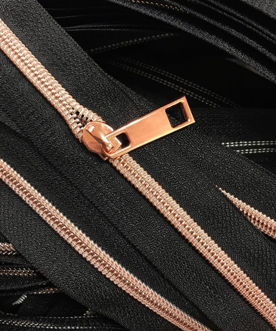zipper with pull rose gold